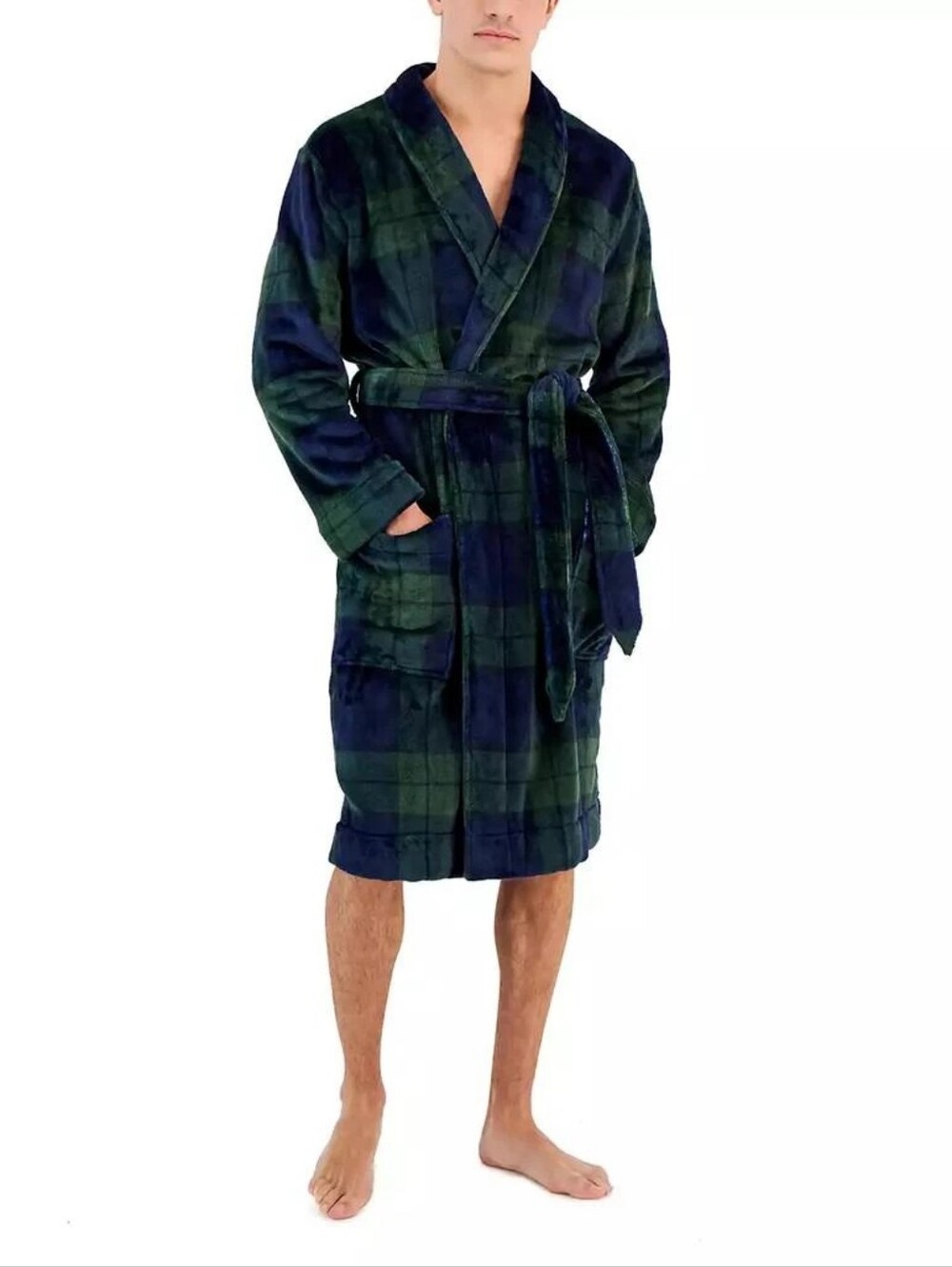 Club Room Men's Plush Pajama Robe, Created for Macy's - Navy Hunter